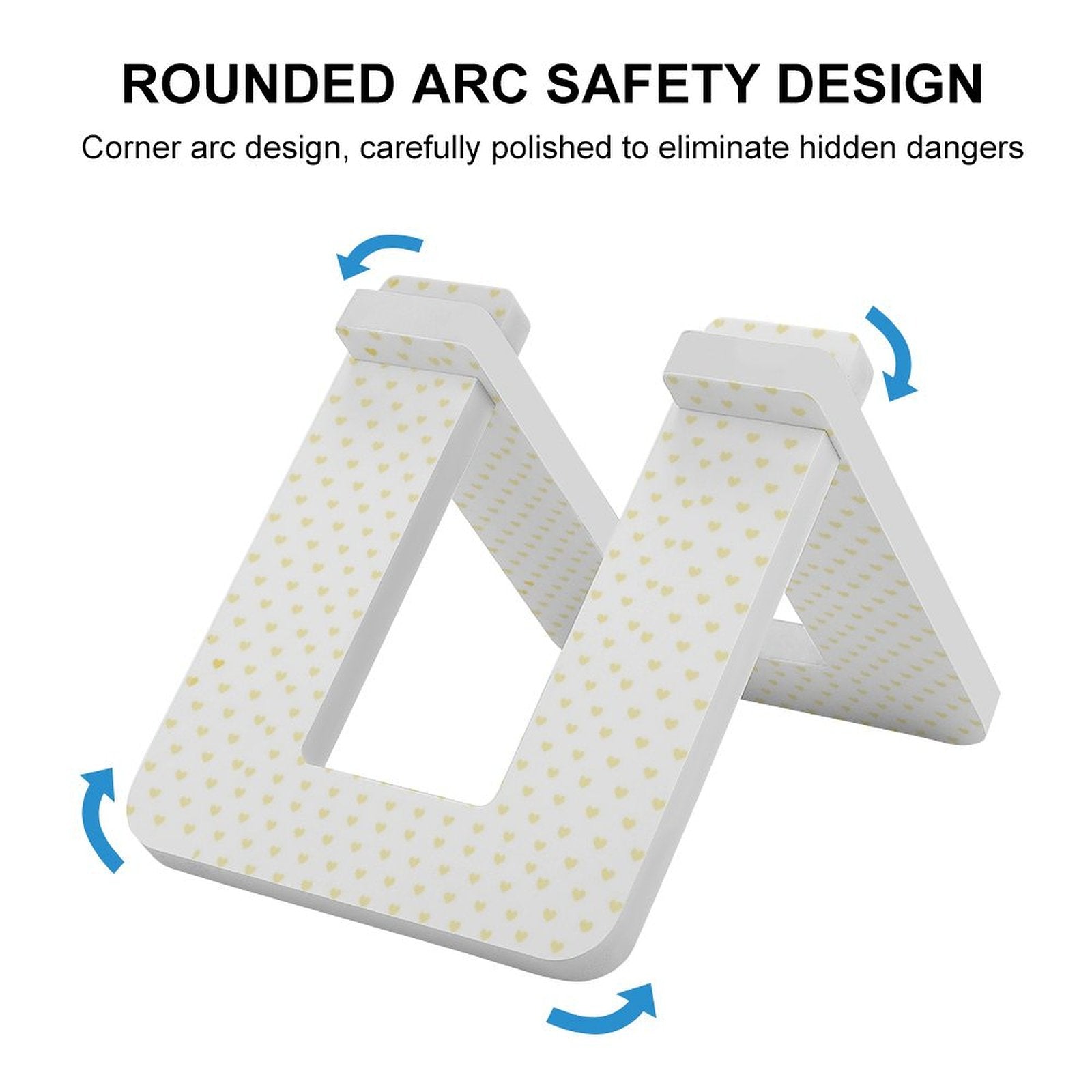 Personalized PVC balance bike parking rack with heart pattern, rounded safety corners, and sturdy design