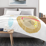 Cute Lion Baby Flannel Blanket for Kids, Soft White Blanket with Lion and Fish design