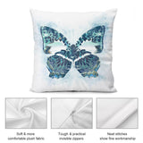 Blue butterfly plush pillow cover, soft material, with invisible zipper and neat stitching; ideal for sofa.