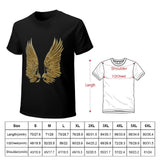 Black men's t-shirt with golden wings print, available in sizes S to 6XL, classic tee for men