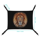 Pet hammock with mosaic lion face, adjustable straps and metal hooks for cats, small dogs, and rabbits
