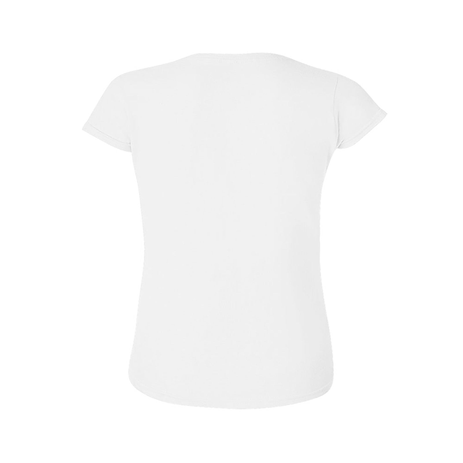 Women's white crewneck t-shirt back view, perfect for custom graphic prints from MyArtsyGift.