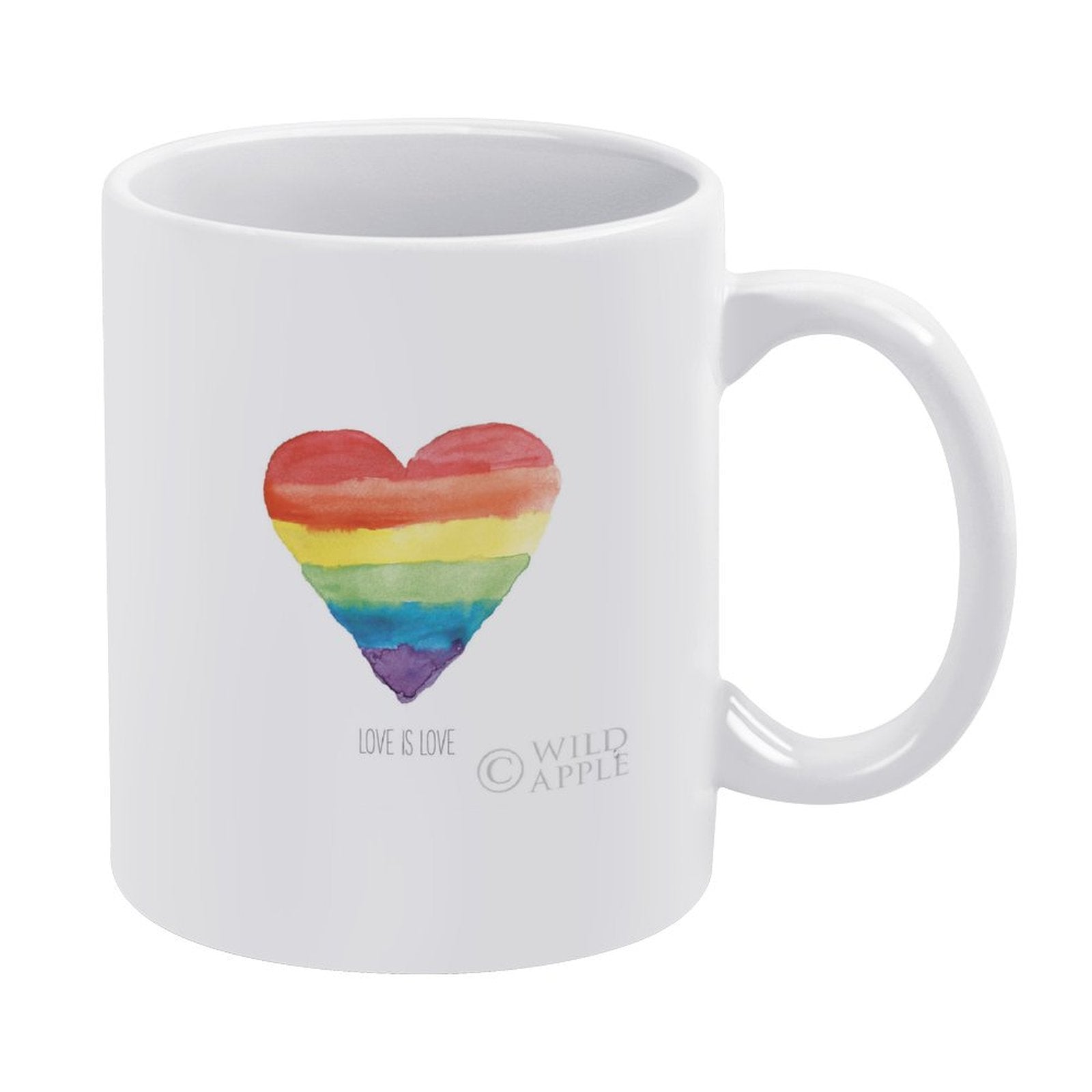 Personalized White Ceramic Coffee Mug with Rainbow Pride Heart and Love is Love text, Perfect gift.