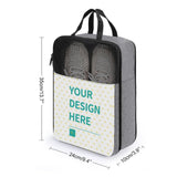 Personalized grey travel shoe bag with 'YOUR DESIGN HERE' text, snowflake fabric. Features handle and mesh window.
