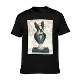 Black cotton t-shirt with Boston Terrier in tuxedo, Canine Couture, made in USA