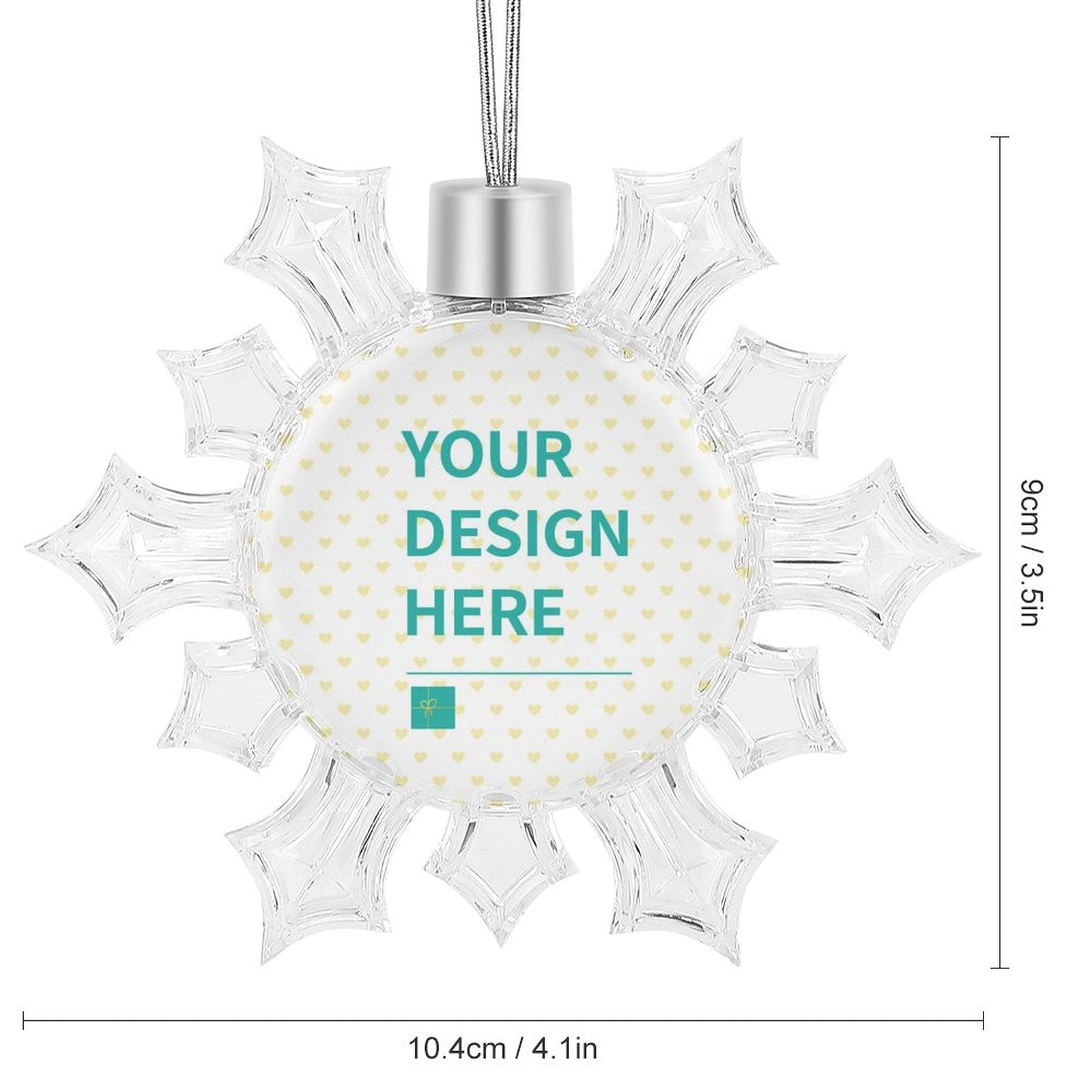 Personalized snowflake Christmas ornament, transparent plastic, custom design