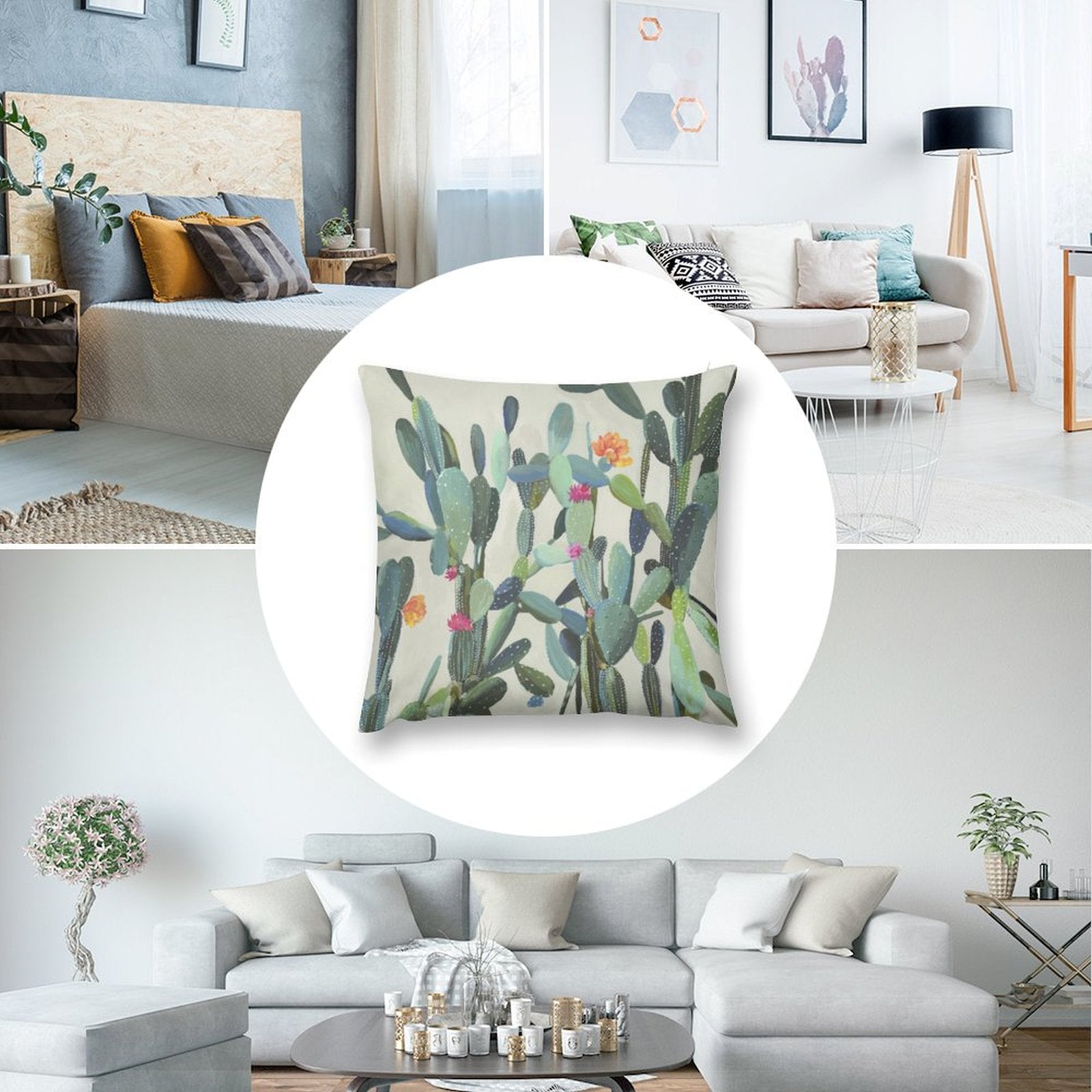 Cactus throw pillow cover for sofa and living room, short plush material. Home decor.