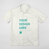 Custom men's short sleeve shirt, "YOUR DESIGN HERE" print, white with heart pattern, summer polyester shirt