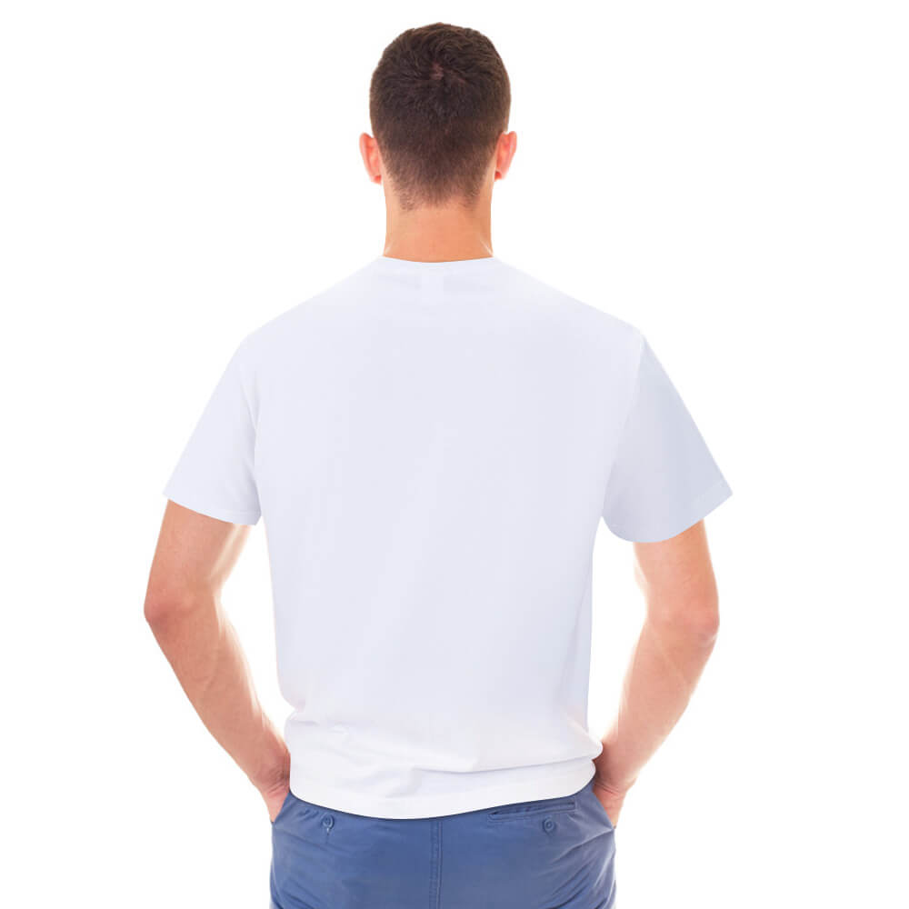 Men's white crew neck short sleeve t-shirt, made of comfortable cotton, perfect for casual wear.