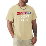 Sand-colored men's crew neck t-shirt with Breaking News I Don't Care graphic, casual tee, MyArtsyGift.