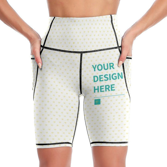 Custom High Waisted Yoga Capris for Women with heart patterns, featuring "YOUR DESIGN HERE" text.