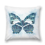 Blue butterfly decorative pillow cover on white background, luxury soft plush