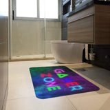 Gamer Zone neon doormat in bathroom, rubber floor mat for game room entrance, indoor use