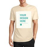 Custom cream cotton t-shirt with 'YOUR DESIGN HERE' graphic, perfect for personalized gifts, unisex style.