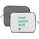Custom laptop sleeve, snowflake fabric, personalized laptop bag with "YOUR DESIGN HERE" on the front.