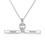 Personalized silver bar necklace with engraved names, perfect custom jewelry gift for women and men.