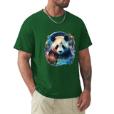 Green men's short sleeve panda t-shirt, MyArtsyGift classic tee. Cotton crew neck shirt with artistic panda design.