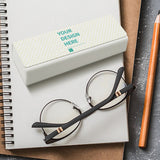 Custom eyeglass case with 'YOUR DESIGN HERE' design. Personalized glasses case for men and women, a perfect gift idea.