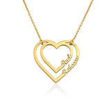 Personalized double heart necklace with engraved names Paul and Rebecca in gold, a perfect gift for couples