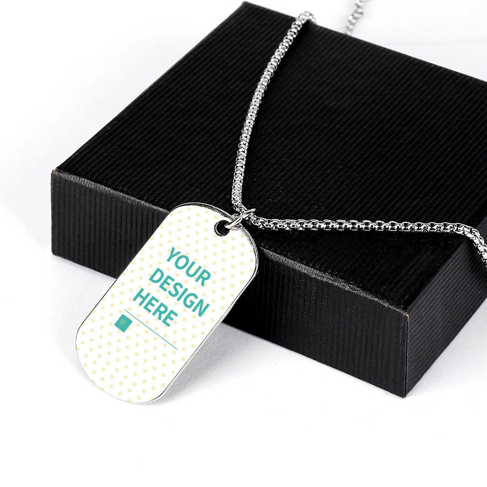 Personalized titanium steel dog tag necklace with customizable text, perfect photo pendant gift for men and women.