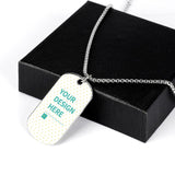 Personalized titanium steel dog tag necklace with customizable text, perfect photo pendant gift for men and women.