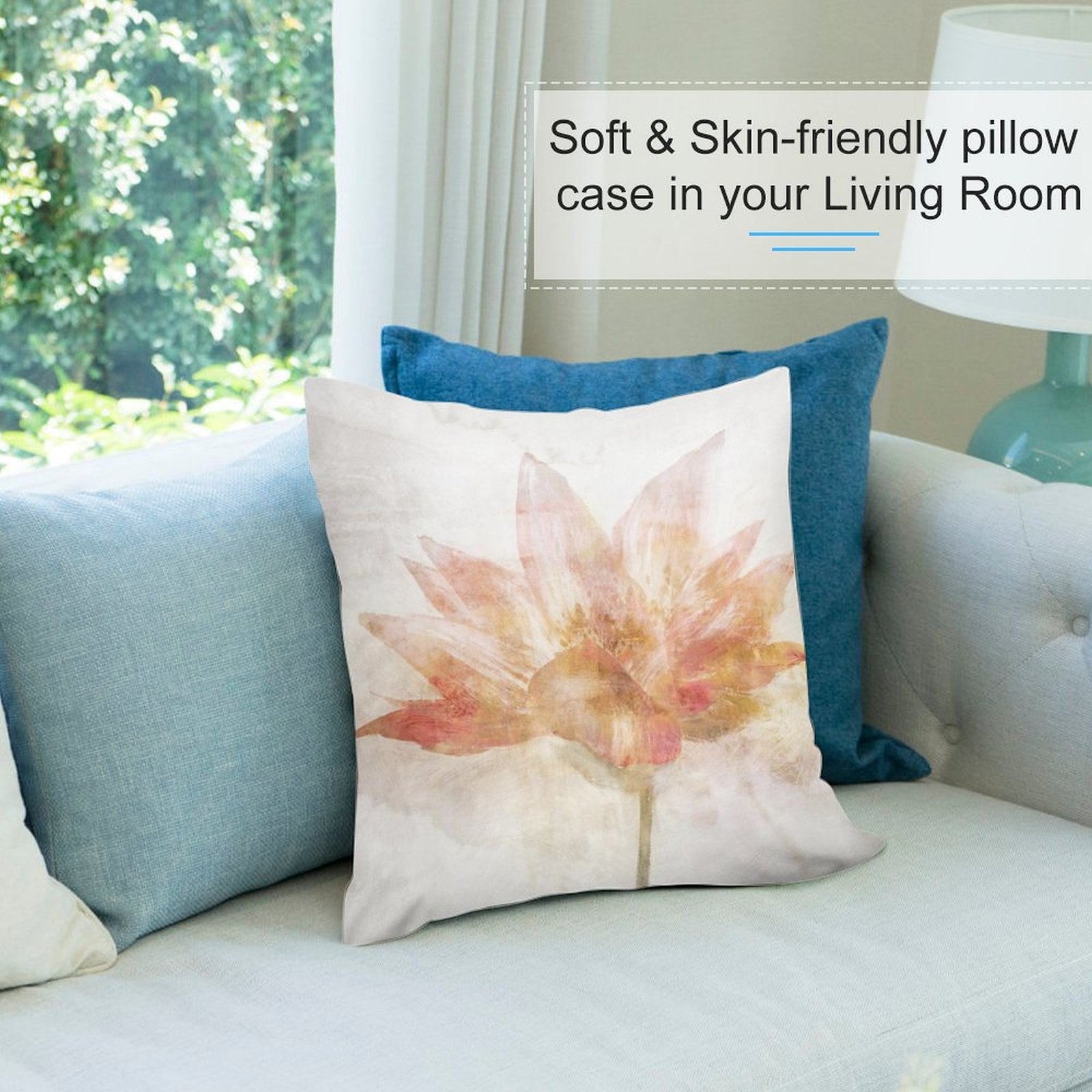 Peach and pink watercolor floral throw pillow cover, short plush fabric, perfect for sofa or couch, soft and skin-friendly.