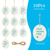 Wooden egg hanging tags with rope, customizable with "YOUR DESIGN HERE" text, perfect for tree and home decor.