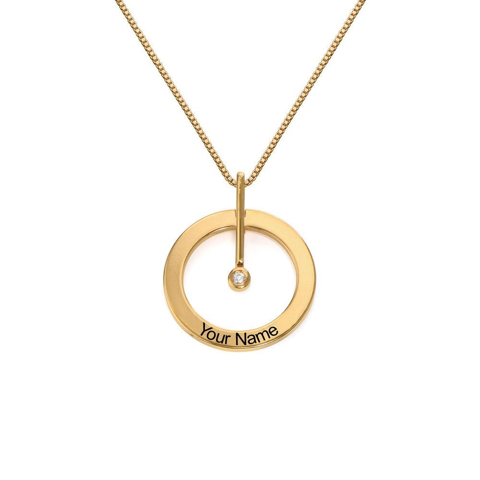 Gold Personalized Circle Necklace for Women with Diamond and Custom Text 'Your Name'