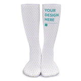 Customizable winter socks for men and women, 'Your Design Here' print, heart pattern, ideal gift.