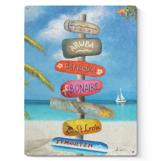 Tourist Guide Signs Metal Sign for Home Decor - Aruba, Barbados Destinations