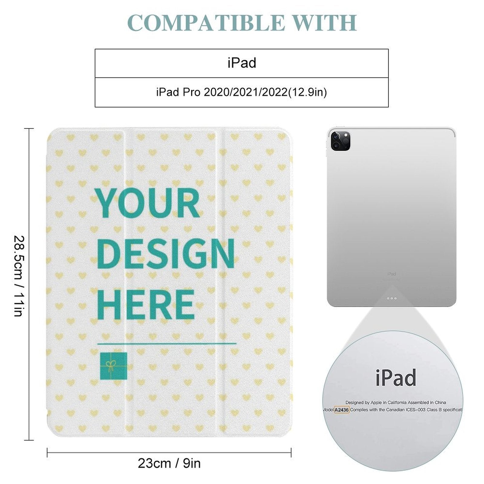 Custom iPad Pro 2021 Case with 'Your Design Here', protective cover with a heart pattern, iPad Pro 2020/2021/2022 compatible