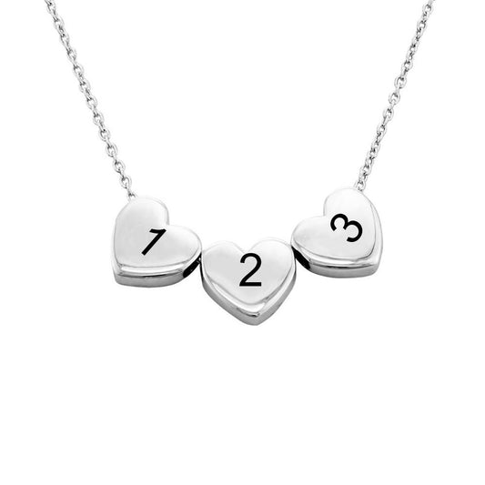 Personalized Silver Heart Necklace with numbers 1, 2, 3, perfect gift for men and women
