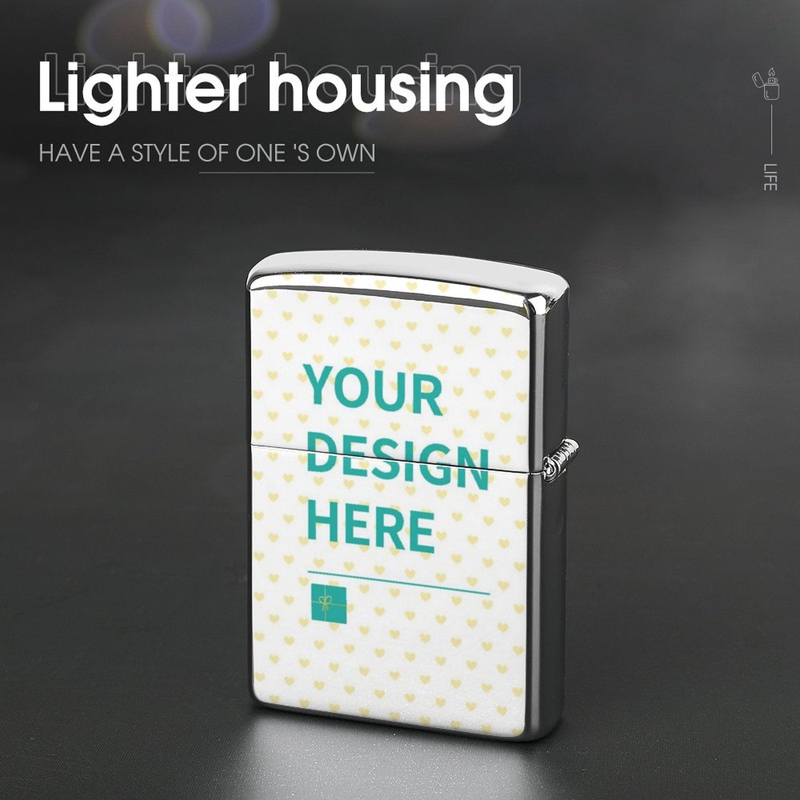 Customizable copper lighter case with 'YOUR DESIGN HERE', personalized gift for men. Lighter Housing