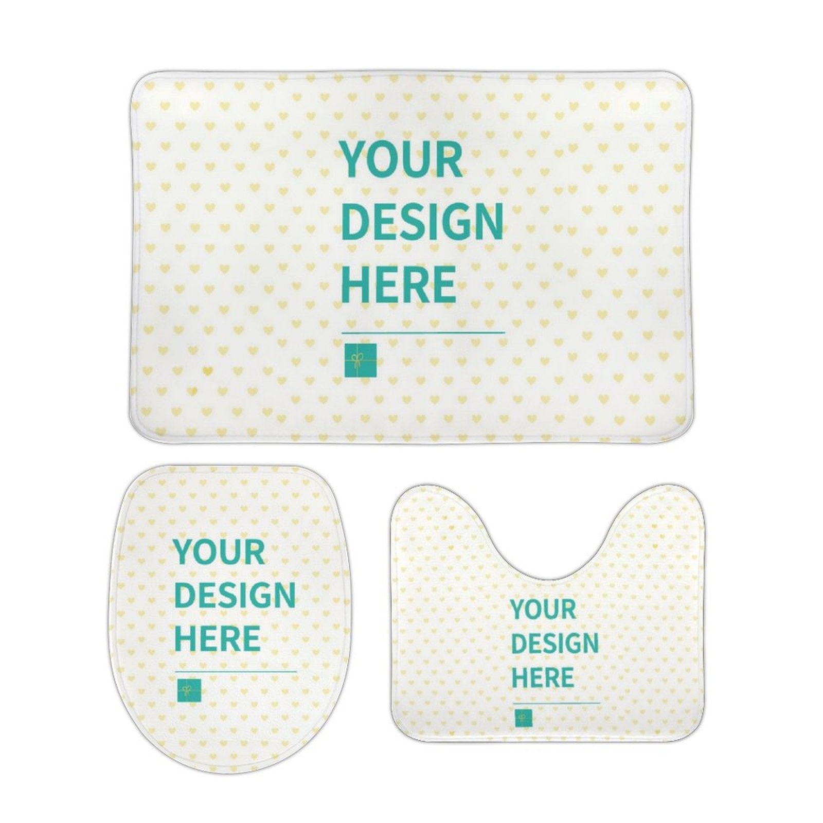 Personalized bathroom rug set with 'YOUR DESIGN HERE' design in white and yellow, coral fleece material