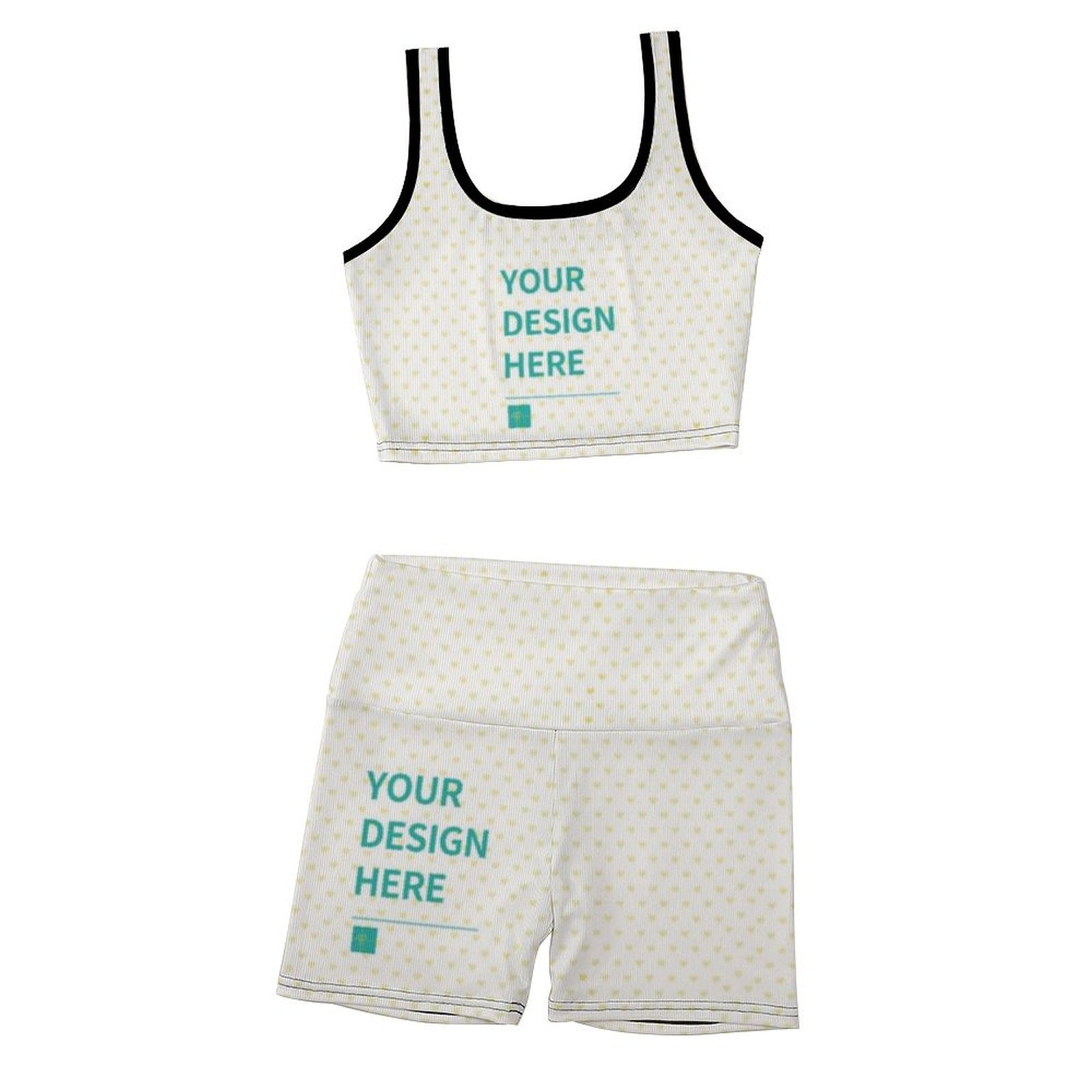 Custom yoga vest set for women, white with heart pattern, design your own workout outfit