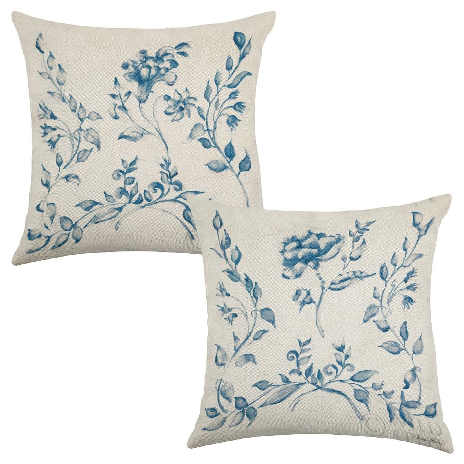 Linen pillowcases Swedish tile design in blue for living room, made in USA. MyArtsyGift pillow set.