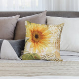 Sunflower pillow cover with short plush material and vintage French text details for home decor
