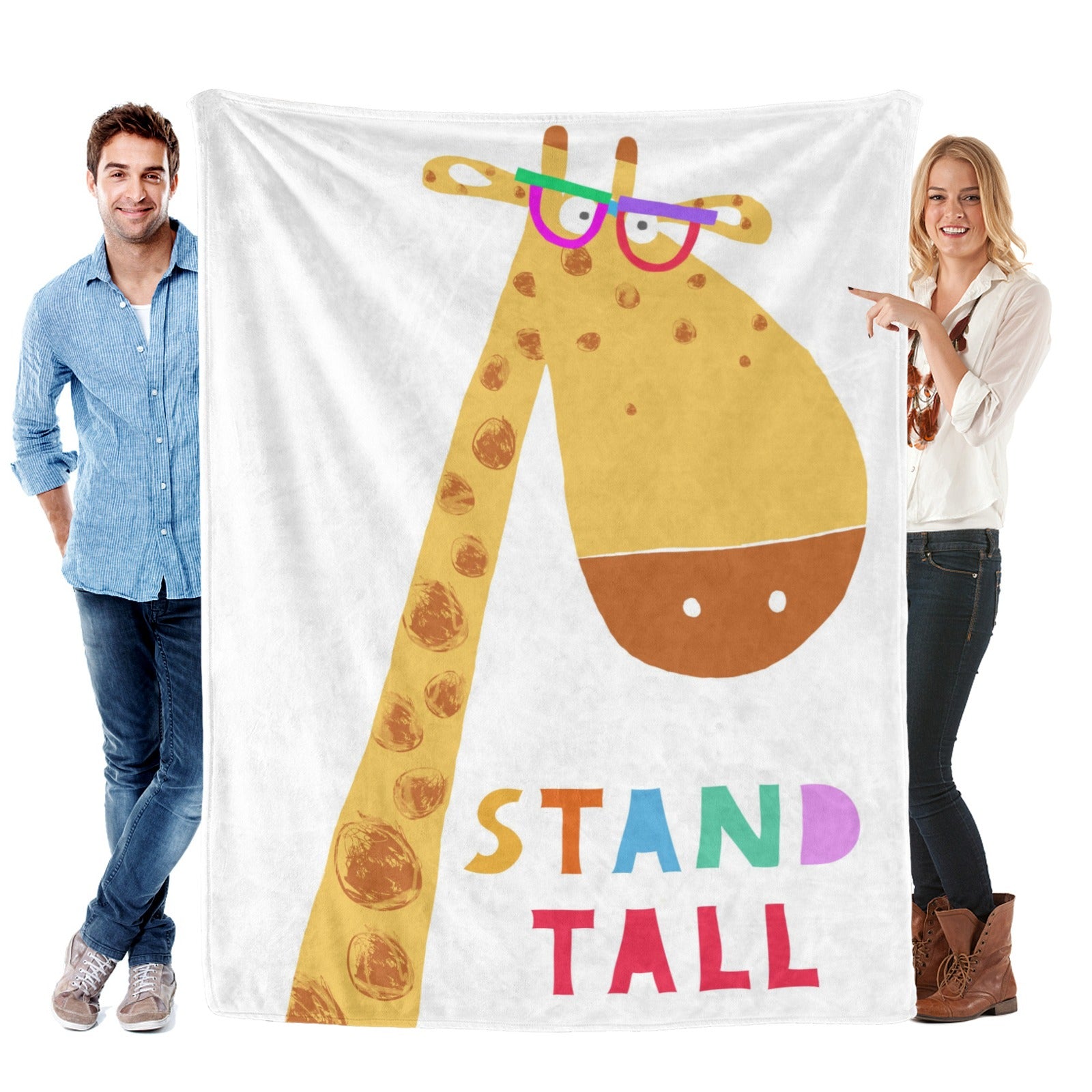 Kids Giraffe Throw Blanket - features a fun giraffe design with "STAND TALL" on a soft flannel blanket.