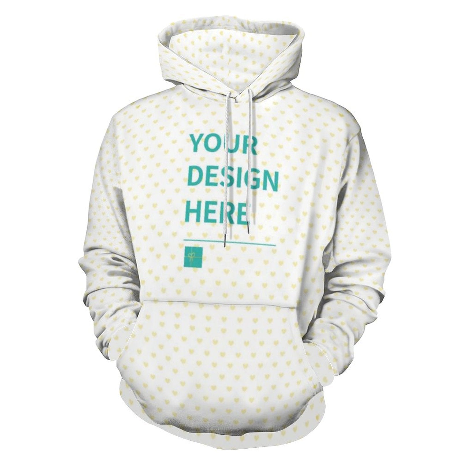 Customizable men's hoodie with heart pattern. Design your own sweatshirt at MyArtsyGift.