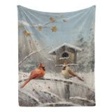 Winter Seasons Cardinal Bird Flannel Blanket, USA Made. Cozy, soft, and perfect for the home or a thoughtful gift.