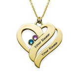 Personalized gold heart necklace with birthstones and custom names for her