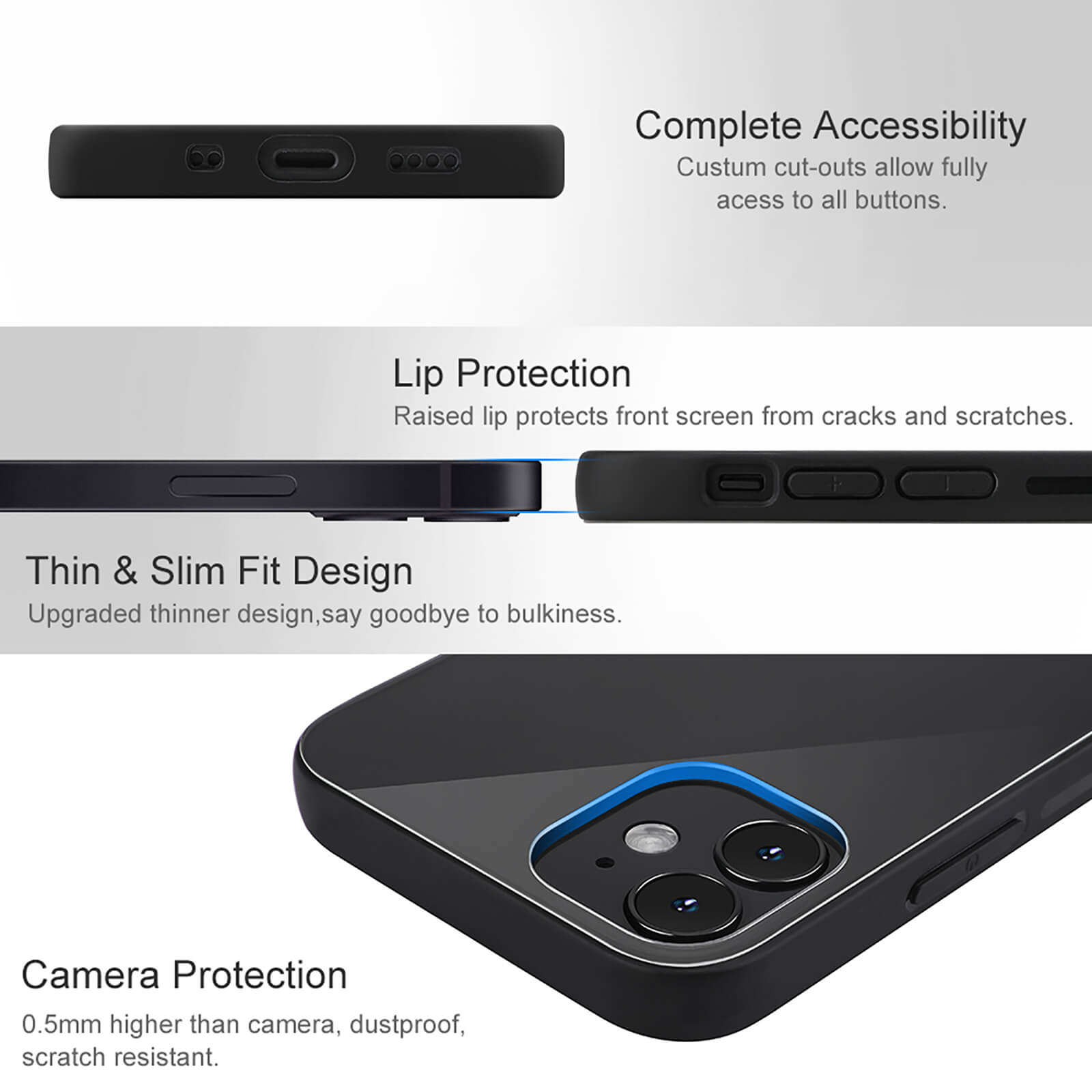 Black iPhone 12 Series Case - Complete accessibility, lip protection, thin design, and camera protection