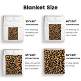 Leopard print blanket size chart: multiple options for any use. Made in USA, with a leopard print design.