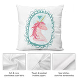 Unicorn plush pillow cover with soft, comfortable fabric and invisible zippers for sofa or bed, watercolor design