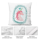 Plush throw pillow cover with pink unicorn, soft fabric, invisible zipper, neat stitches, and MyArtsyGift home decor