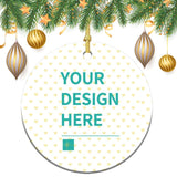 Personalized round Christmas ornament, custom design ceramic decoration with Your Design Here text, Xmas tree decor.