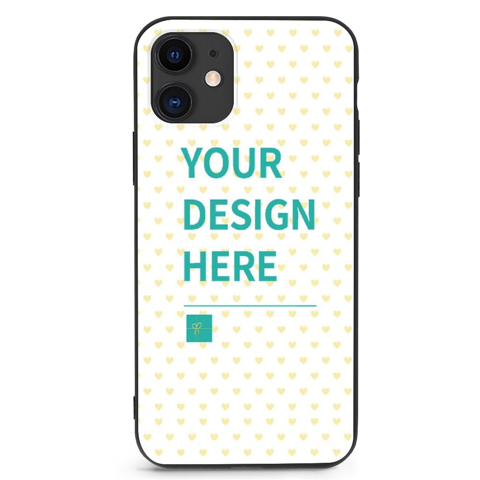 Custom iPhone 11 phone case featuring a heart pattern and "Your Design Here" text