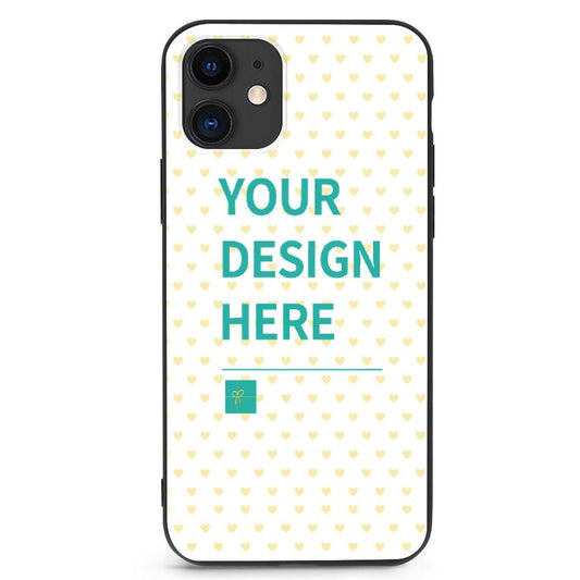 Custom iPhone 11 phone case featuring a heart pattern and "Your Design Here" text
