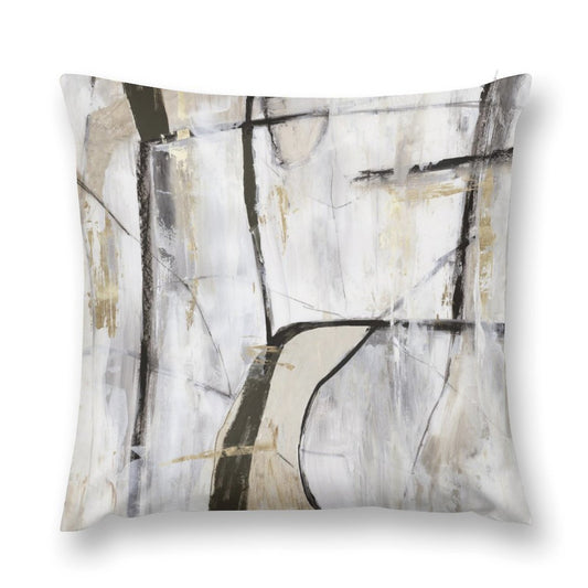 Abstract art throw pillow cover with black, beige and gold accents