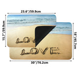 Love doormat with beach scene and 'LOVE' text; rubber floor mat for indoor/outdoor use